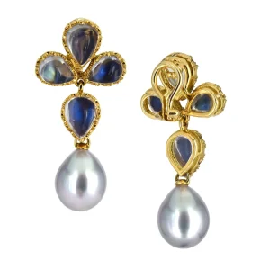 Assael Moonstone & Tahitian Pearl Clip-On Earrings