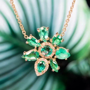 Lauren K Emerald & Diamond Flower Necklace