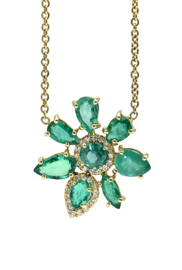 Lauren K Emerald & Diamond Flower Necklace
