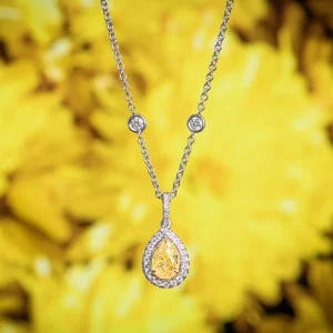 Alchemy Pear Shaped Yellow Diamond Halo Pendant