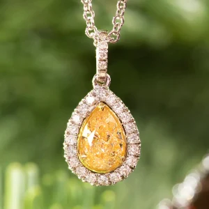 Alchemy Pear Shaped Yellow Diamond Halo Pendant