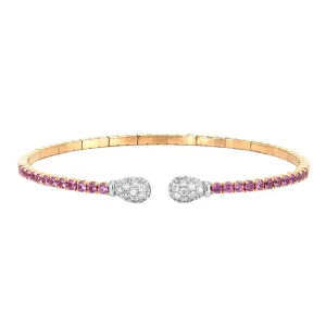 Alchemy Pink Sapphire and Diamond Yellow Gold Bangle Bracelet