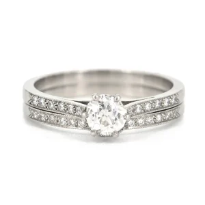 Sebastien Barier Old European Diamond Engagement Set in Platinum