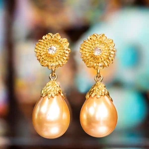 Victor Velyan Golden Pearl Sun Top Earrings