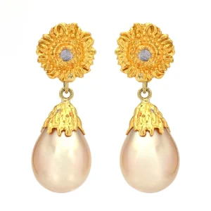 Victor Velyan Golden Pearl Sun Top Earrings